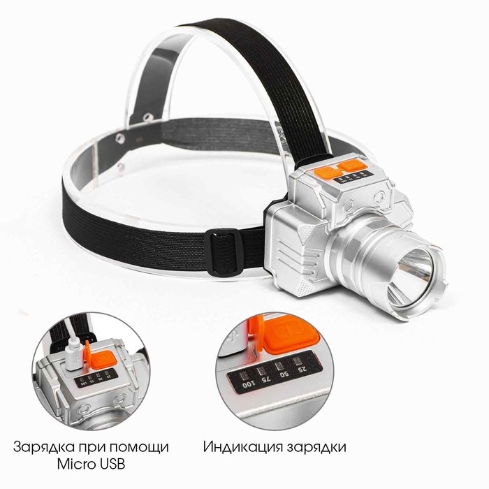 Фонарь налобный аккумуляторный, 15 Вт, 600 мАч, 3030LED, 3 режима Фонарь налобный аккумуляторный, 15 Вт, 600 мАч, 3030LED, 3 режима