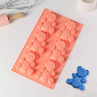 Форма для выпечки Доляна &laquo;Животные. Мишка&raquo;, силикон, 28,5&times;17 см, 6 ячеек (8,5&times;7 см), цвет оранжевый