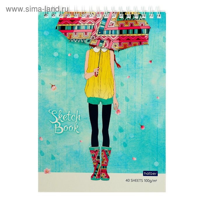 Блокнот-скетчбук А5, 40 листов на гребне "Счастливые моменты", обложка мелованный картон, блок 100 г/м&sup2;, с пошаговыми эскизами, жёсткая подложка