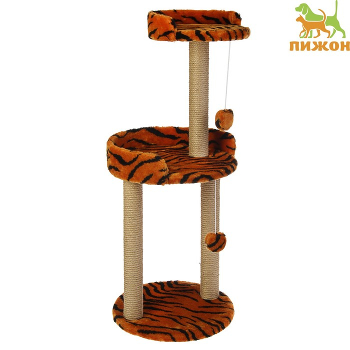 Когтеточка с круглой площадкой и игрушкой, джут, 43 х 43 х 100 см, микс цветов Когтеточка с круглой площадкой и игрушкой, джут, 43 х 43 х 100 см, микс цветов