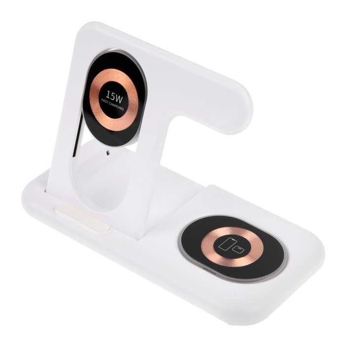 Беспроводное зарядное устройство 3 в 1 Y36, 15 W, складная, подсветка, USB, Type-C, белая Беспроводное зарядное устройство 3 в 1 Y36, 15 W, складная, подсветка, USB, Type-C, белая