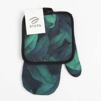 Кухонный набор (2 предмета) Этель &laquo;Листья&raquo;, прихватка 17х17 см, варежка 26х16 см, 100% п/э