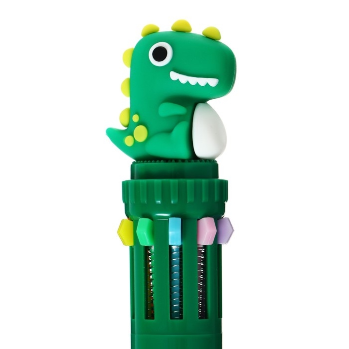 Ручка шариковая автоматическая 10-ти цветная, стержень 0,7 мм, Ручка шариковая автоматическая 10-ти цветная, стержень 0,7 мм, "Дино", МИКС