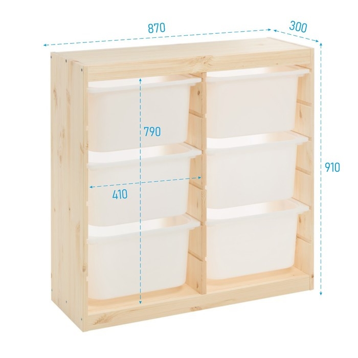 Стеллаж TROFAST-3, с контейнерами, вертикальный, Массив сосны