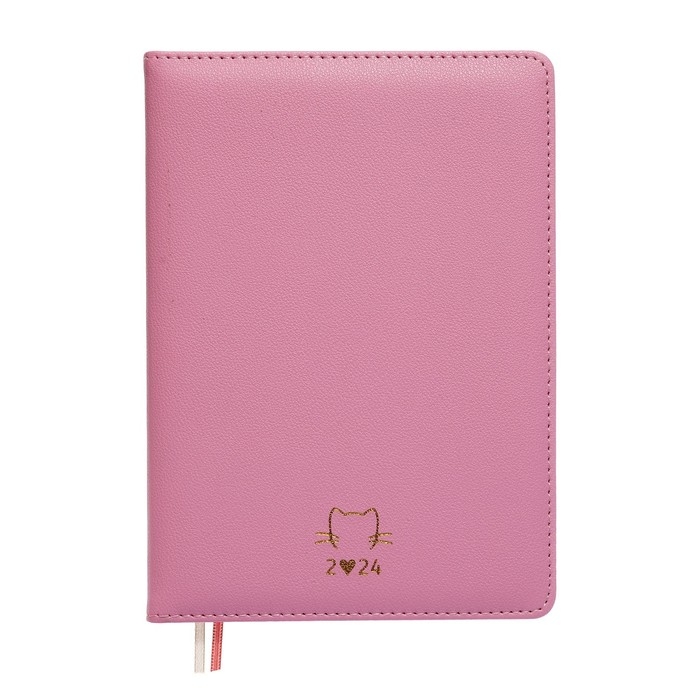 Ежедневник датированный 2024 A5 176 листов, deVENTE.I Love Cat, твёрдая обложка из искусственной кожи, тиснение фольгой, ляссе, кремовый блок 70 г/м2, розовый
