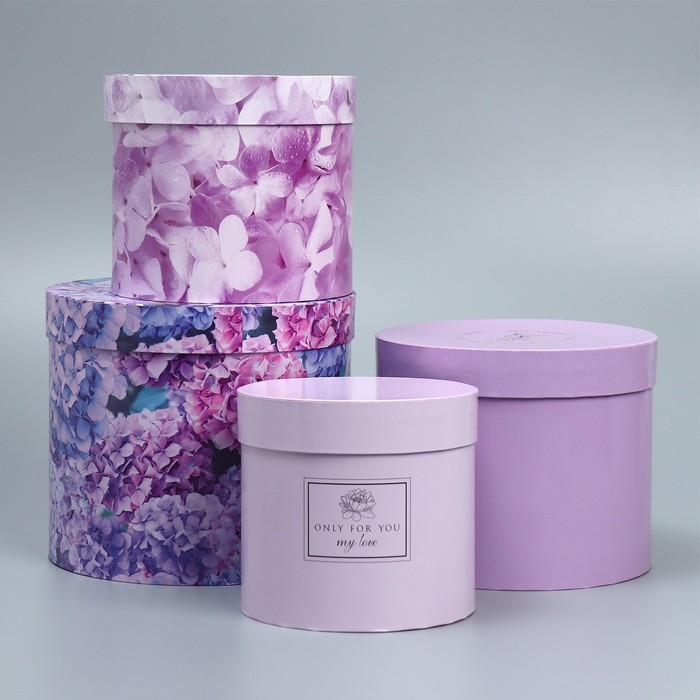 Набор шляпных коробок для цветов 4 в 1, упаковка подарочная, «Лаванда», 14 х 13 см - 20 х 17,5 см Набор шляпных коробок для цветов 4 в 1, упаковка подарочная, «Лаванда», 14 х 13 см - 20 х 17,5 см