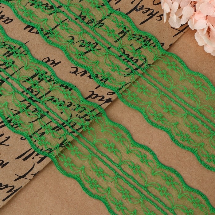 Кружево капроновое, 45 мм &times; 10 &plusmn; 1 м, цвет зелёный