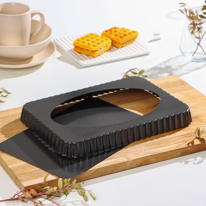 Форма для выпечки Доляна «Жаклин. Рифленый прямоугольник», 31×21×3 см, съёмное дно, антипригарное покрытие, цвет чёрный Форма для выпечки Доляна «Жаклин. Рифленый прямоугольник», 31×21×3 см, съёмное дно, антипригарное покрытие, цвет чёрный