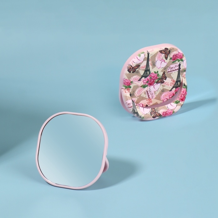 Зеркало карманное &laquo;Узор&raquo;, с подставкой, 8 &times; 8 см, цвет розовый