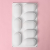 Форма для муссовых десертов и выпечки Доляна «Раузи», 30×17,5×3,5 см, 8 ячеек (8,7×4,7 см), цвет белый Форма для муссовых десертов и выпечки Доляна «Раузи», 30×17,5×3,5 см, 8 ячеек (8,7×4,7 см), цвет белый