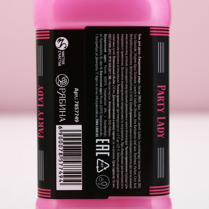 Гель для душа во флаконе виски Party Lady, 250 мл, аромат малинового коктейля, Новый Год