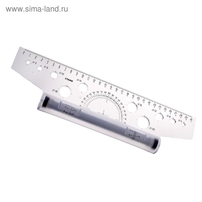 Рейсшина 30 см Стамм, бесцветная, пластиковый ролик, европодвес