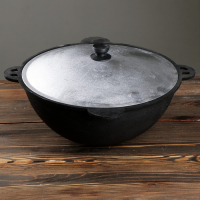 Казан чугунный, 10 л, круглое дно, алюминиевая крышка Казан чугунный, 10 л, круглое дно, алюминиевая крышка