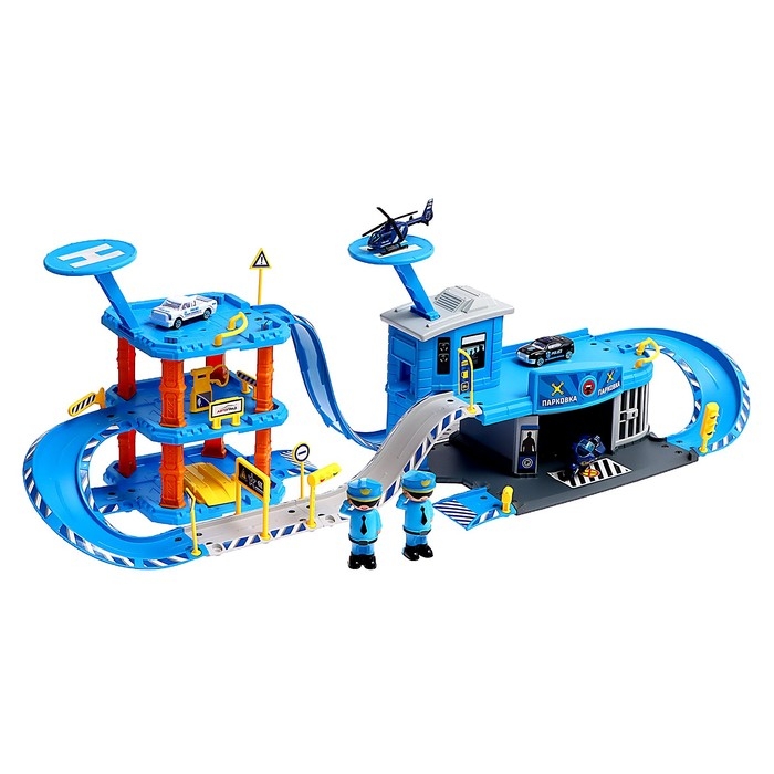 Парковка &laquo;Полицейский участок&raquo;, с металлическими машинками и вертолётом