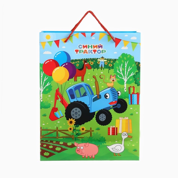 Пакет подарочный 3Д "С Днём Рождения!" 40х31х11.5 см, Синий трактор