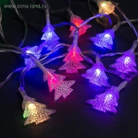 Гирлянда &laquo;Нить&raquo; 3 м с насадками &laquo;Ёлки&raquo;, IP20, прозрачная нить, 20 LED, батарейки AAх3 (нет в комплекте), свечение мульти