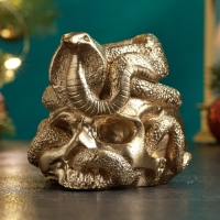 Новый год. Символ 2025. Подсвечник новогодний "Череп со змеей" 9см, золото Новый год. Символ 2025. Подсвечник новогодний "Череп со змеей" 9см, золото