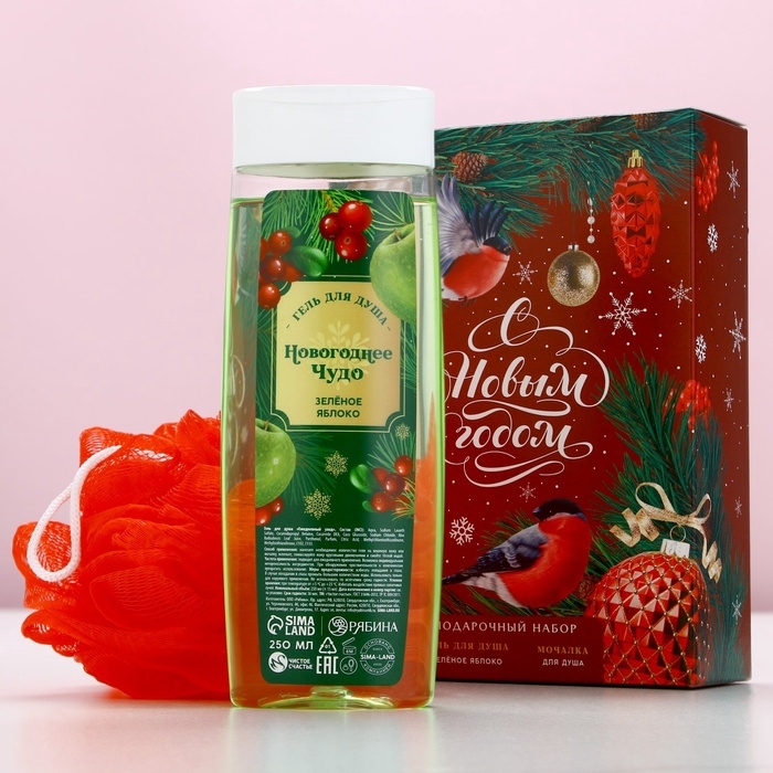 Подарочный набор ЧИСТОЕ СЧАСТЬЕ &laquo;С Новым Годом&raquo;: гель для душа 250 мл и мочалка для тела