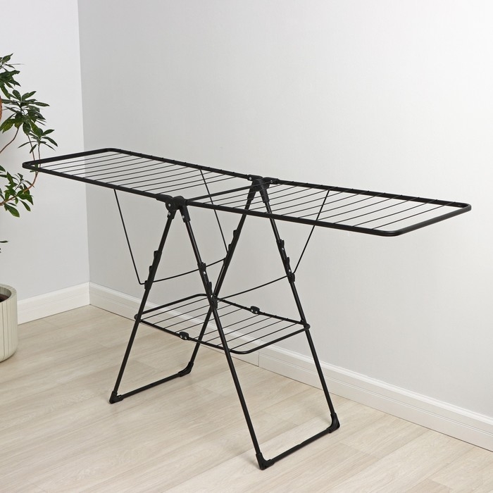 Сушилка для белья напольная двухуровневая, рабочая длина 21 м, цвет чёрный