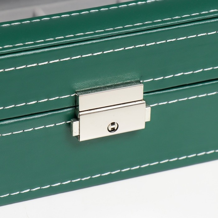 Шкатулка кожзам под часы 6 отделений Шкатулка кожзам под часы 6 отделений "Зелёная с белой строчкой" 8х30х11 см