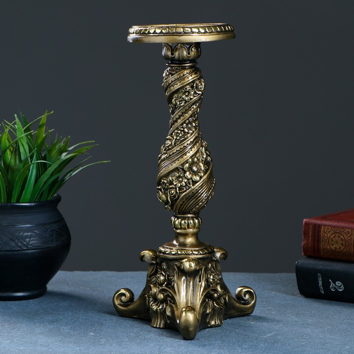 Подсвечник с цветами, золото 13х13х28 см, для свечи d=2 см Подсвечник с цветами, золото 13х13х28 см, для свечи d=2 см