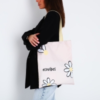 Шопер &laquo;Цветы&raquo; 35х0.5х40 см, отдел без молнии, без подклада, бежевый