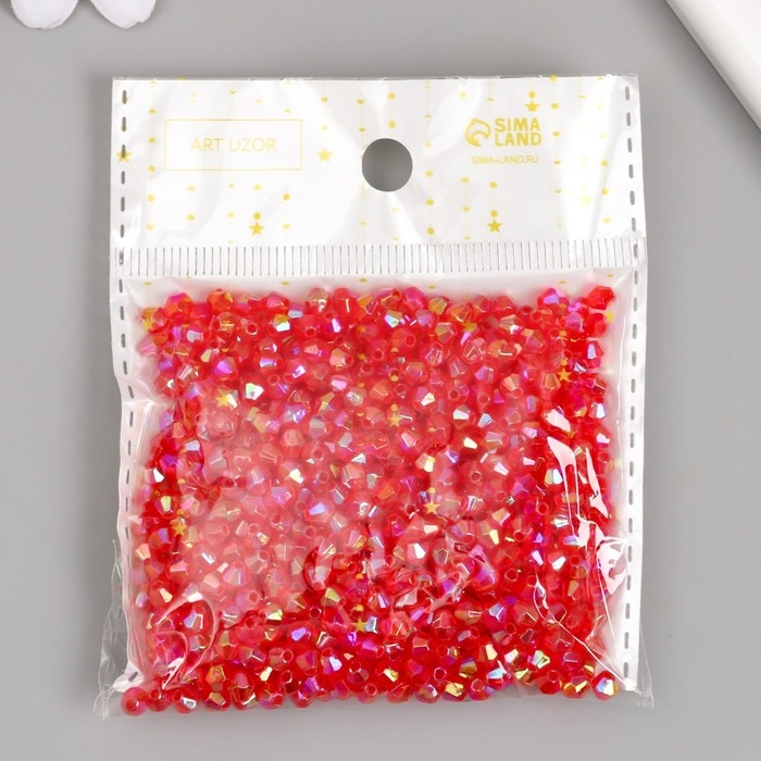 Бусины для творчества пластик "Ромб-кристалл голография красный" набор 20 гр 0,4х0,4 см