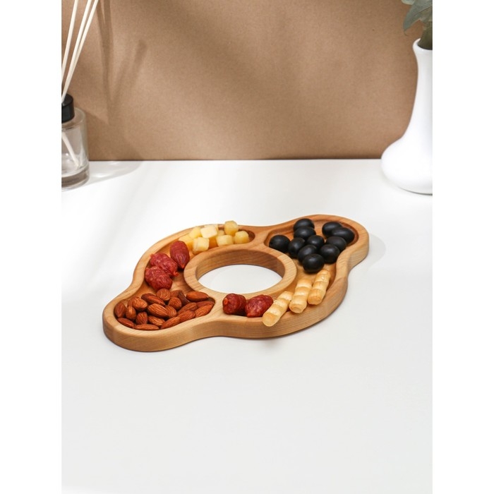 Столик - поднос для вина со съёмной менажницей на 4 персоны Adelica, 35&times;19&times;1,8 см, высота 21 см, берёза