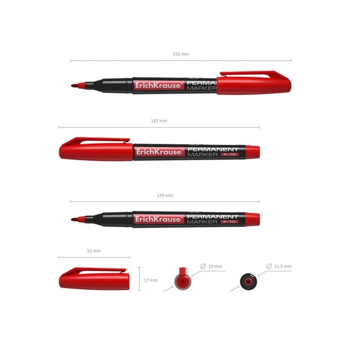Маркер перманентный 1.0 мм ErichKrause P-70 красный, чернила на спиртовой основе светостойкие, водостойкие. Для письма на любой поверхности Маркер перманентный 1.0 мм ErichKrause P-70 красный, чернила на спиртовой основе светостойкие, водостойкие. Для письма на любой поверхности