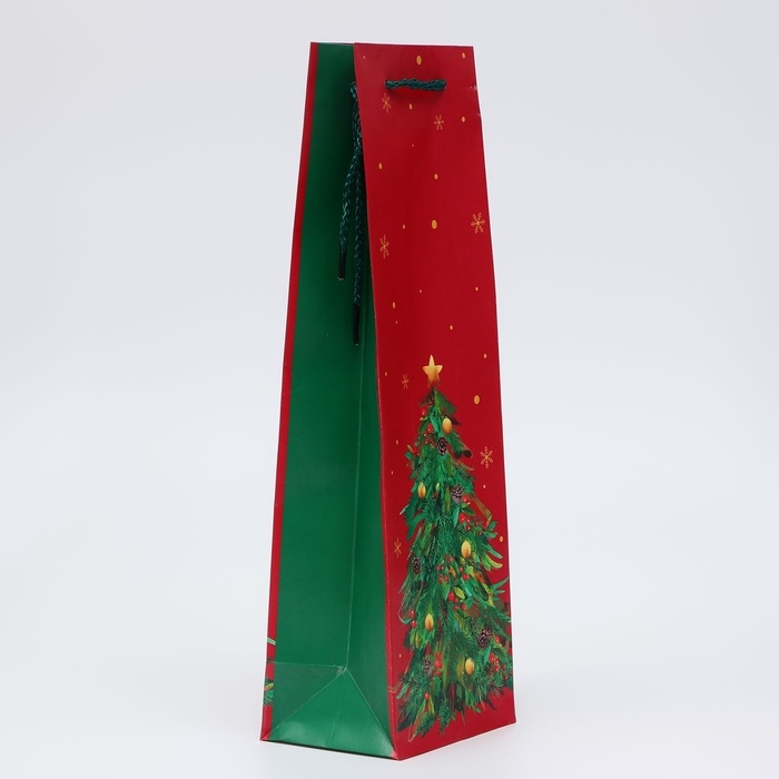 Новый год. Пакет подарочный новогодний под бутылку, упаковка Новый год. Пакет подарочный новогодний под бутылку, упаковка "Ёлка", 12 х 36 х 8,5 см.