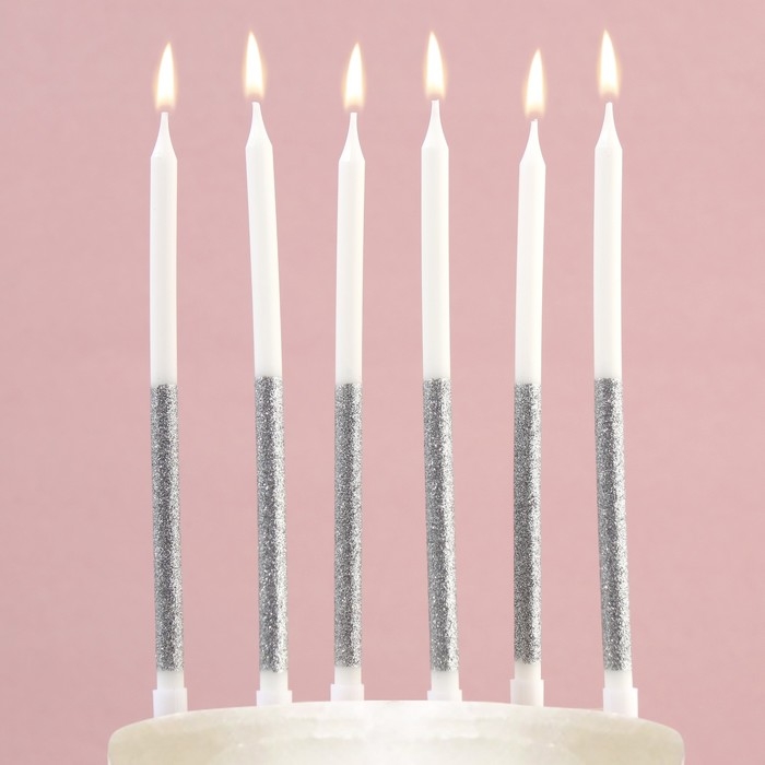 Свечи для торта &laquo;В твой день рождения&raquo;, серебро, 6 шт., 13 х 0,5 см