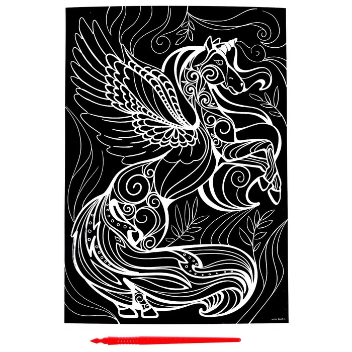 Гравюра &laquo;Волшебный единорог&raquo; с металлическим эффектом &laquo;золото&raquo; А4