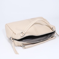 Сумка-саквояж на молнии, длинный ремень, цвет бежевый