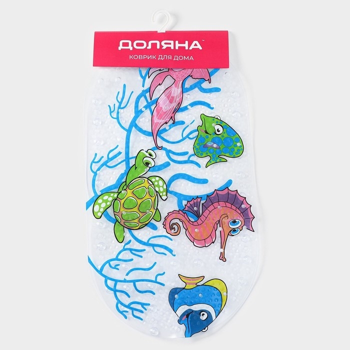 Коврик противоскользящий в ванну на присосках Доляна «Морские жители», 36×68 см Коврик противоскользящий в ванну на присосках Доляна «Морские жители», 36×68 см