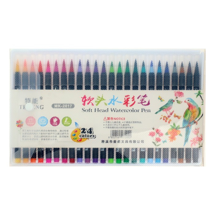 Фломастеры, 24 цвета, в пластиковой коробке, вентилируемый колпачок, Фломастеры, 24 цвета, в пластиковой коробке, вентилируемый колпачок, "Кисти"