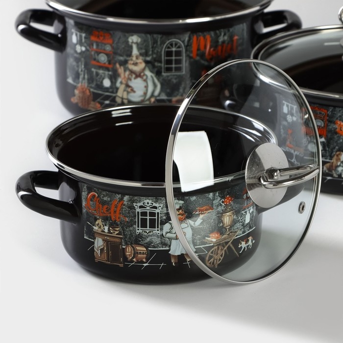 Набор эмалированных кастрюль &laquo;Бергамо&raquo;, 3 предмета: 1.5 л, 2.3 л, 3 л, индукция