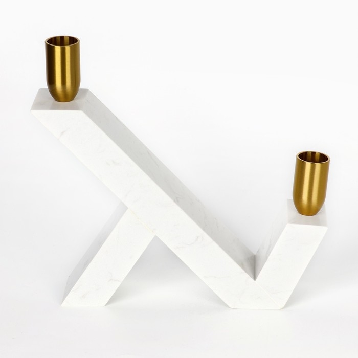 Подсвечник латунь, мрамор &laquo;Грани&raquo; 22 х 20 х 5 см