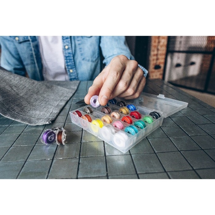 Набор шпулек с нитками, в органайзере, d = 20 мм, 25 шт, цвет разноцветный Набор шпулек с нитками, в органайзере, d = 20 мм, 25 шт, цвет разноцветный