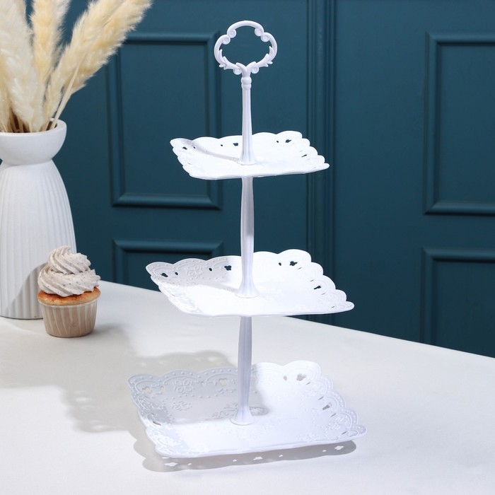 Этажерка-фруктовница квадратная &laquo;Вивьен&raquo;, 3 яруса, 12,5/16,5/20 см, цвет белый