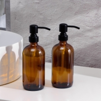 Набор дозаторов для ванной, по 500 мл, дымчатое стекло, цвет коричневый Набор дозаторов для ванной, по 500 мл, дымчатое стекло, цвет коричневый