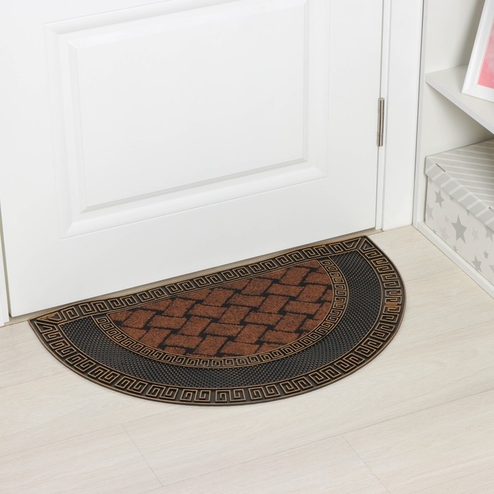 Коврик придверный полукруглый Доляна &laquo;Меандр&raquo;, 45&times;75 см, цвет золотой