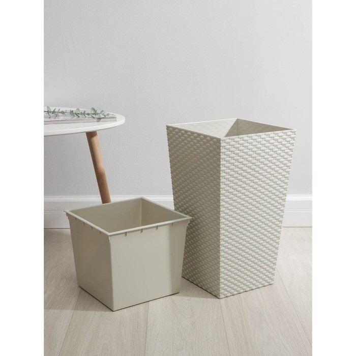 Кашпо для цветов со вставкой &laquo;Ротанг&raquo;, 21 л (11,2 л), цвет белый