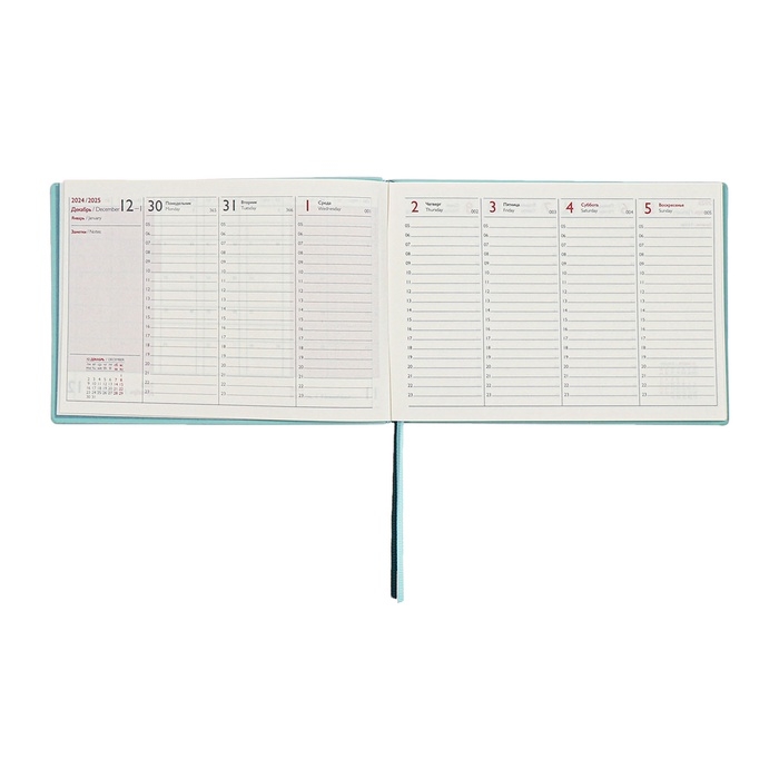 Еженедельник датированный 2025 года, 181х127 мм, 64 листа ESCALADA, мягкая обложка из искусственной кожи, блинтовое тиснение, кремовый блок 70 г/м&sup2;, зелёный