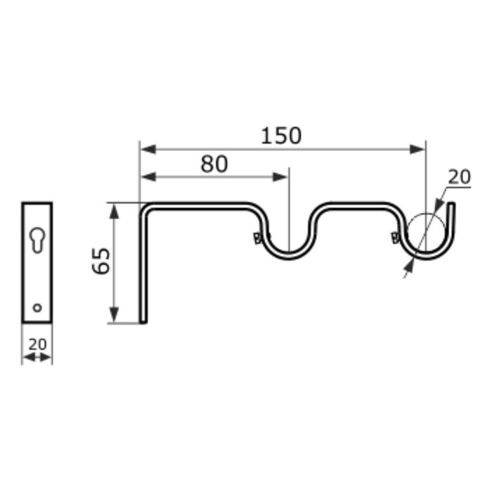 Кронштейн для карниза D20 двухрядный 8/15 см, цвет хром Кронштейн для карниза D20 двухрядный 8/15 см, цвет хром