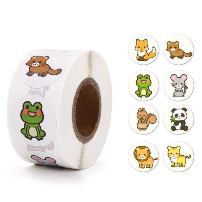 Наклейка бумага Наклейка бумага "Лесные звери" d=2,5 см 500 шт в рулоне 3х6,5х6,5 см