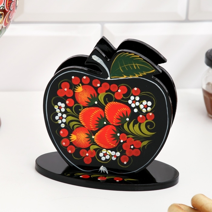 Салфетница &laquo;Яблоко&raquo;, 7 х 12 см, хохлома