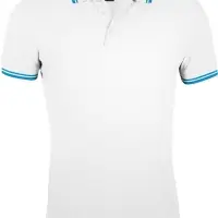 Рубашка поло мужская Pasadena Men 200 с контрастной отделкой белая с голубым, размер M