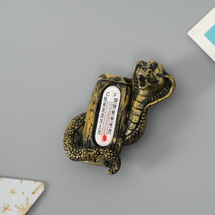 Магнит полистоун Магнит полистоун "Кобра с термометром" бронза МИКС 4,5х1,5х6 см