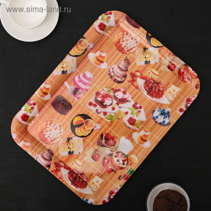 Поднос пластиковый прямоугольный Доляна &laquo;Кокетство&raquo;, 37,5&times;28 см, рисунок МИКС