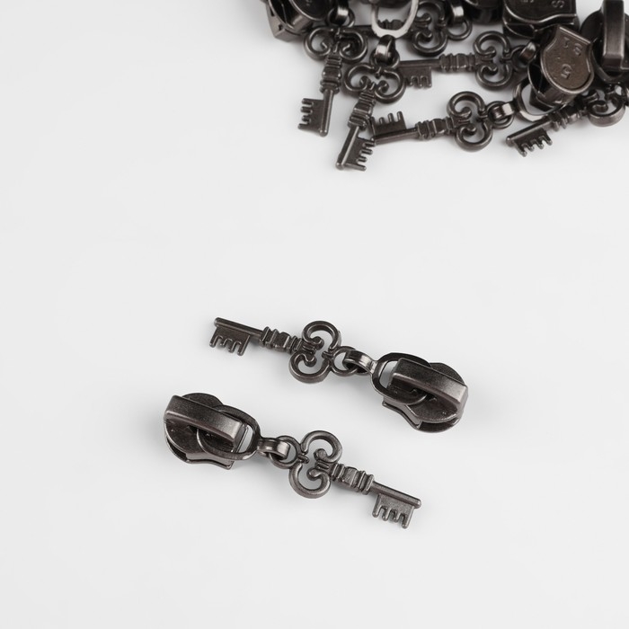 Бегунок автоматический для молнии &laquo;Спираль&raquo;, №5, декоративный &laquo;Ключ&raquo;, 10 шт, цвет чёрный никель